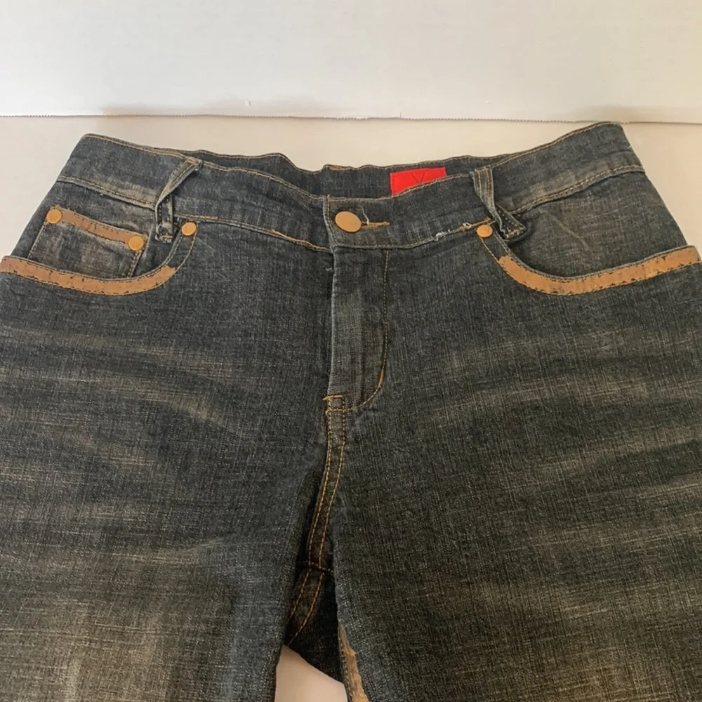 V Cristina Denim Bermuda Shorts w/ golden color trim & back pocket accent trim